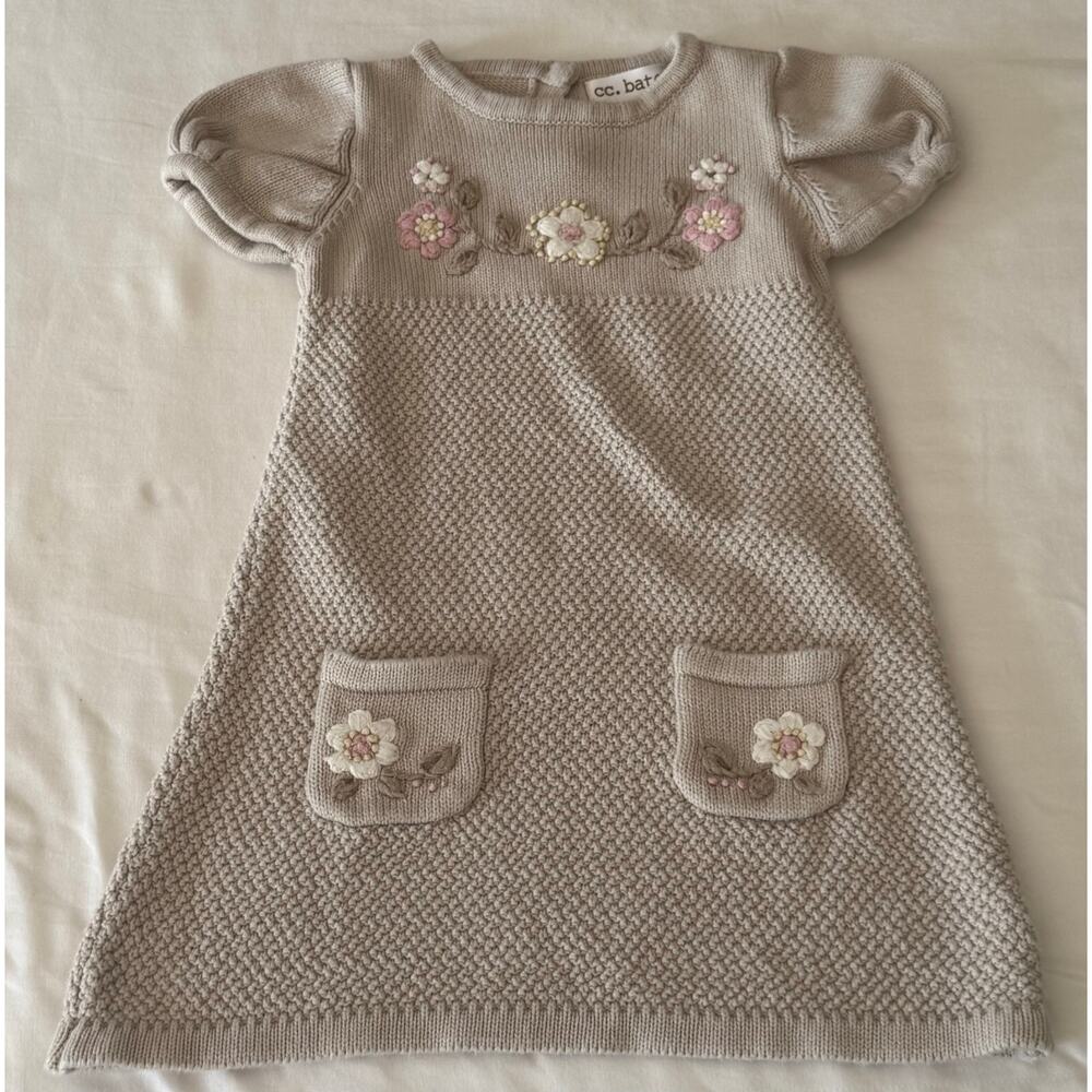cc bates Girls Sweater dress size 24 months cream wit Pink and White Flowers